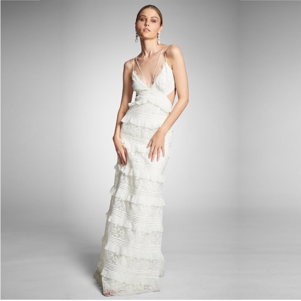 NWT Sachin + Babi Nina Gown White Lace Maxi Dress Long Wedding Boho Cutout Ivory